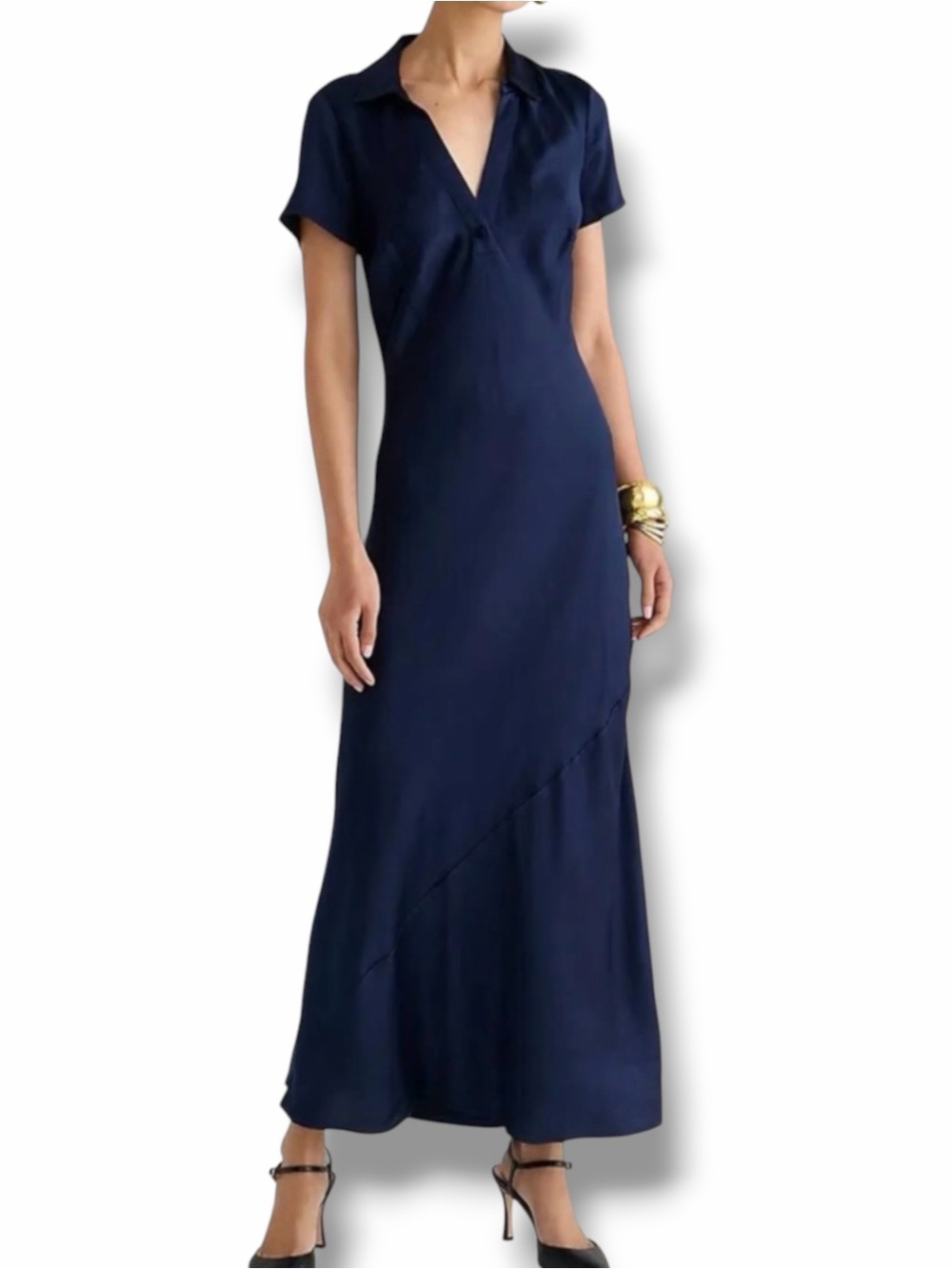 J. Crew Short Sleeve Maxi Slip Dress in Luster Crepe Navy Blue Size 12 - Picture 5 of 9